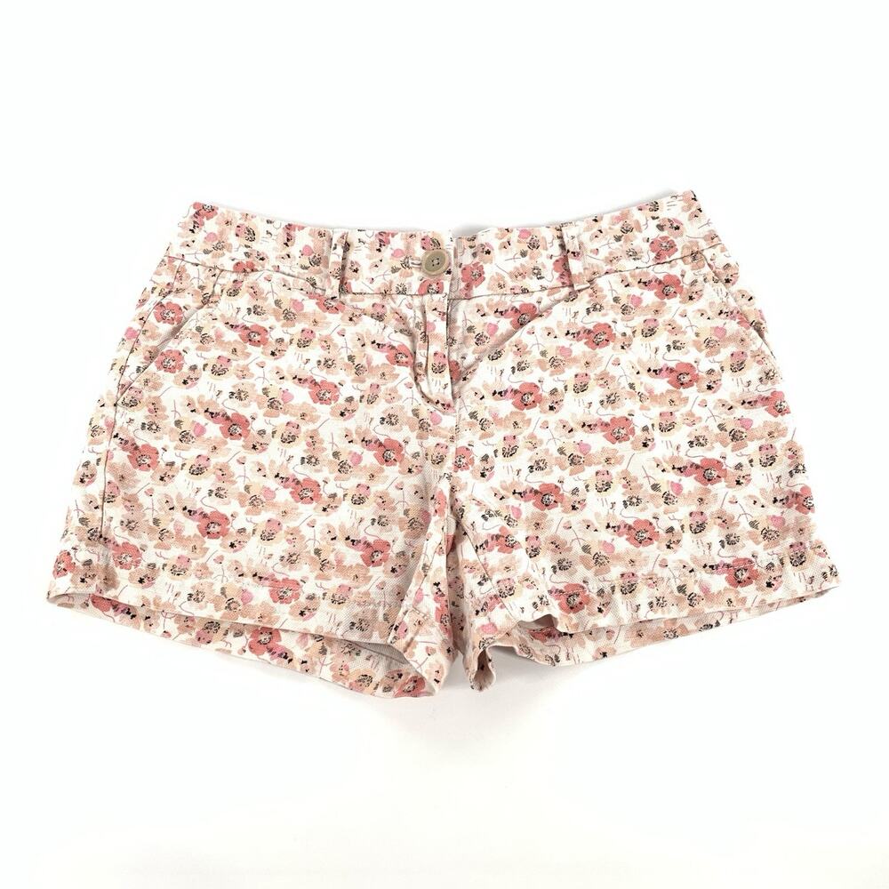 LOFT Ann Taylor Floral Print Chino Shorts Size 4 Womens Pink Cream Feminine S